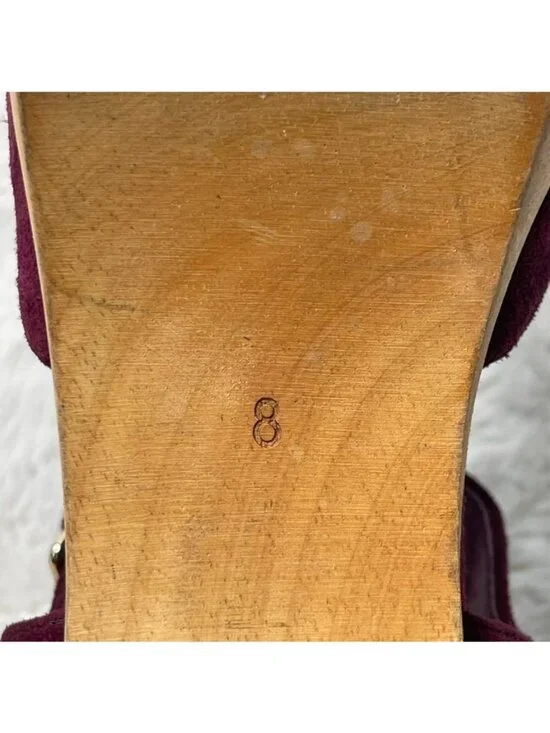 Charlotte Stone Maud T-Strap Clogs Burgundy Suede Wooden Platform Heels Size 8 - Picture 16 of 16